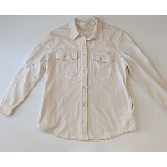 Good American Oversize Women's Shacket Cotton Fleece Jacket Size 3/4 Cream - Picture 9 of 9